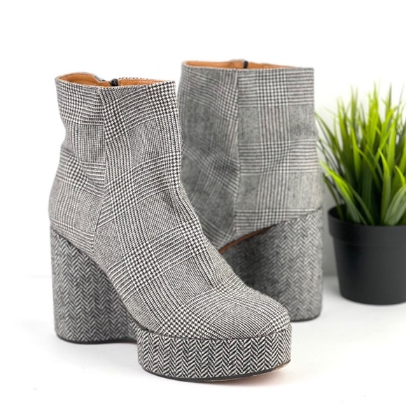 CLERGERIE Belent Wedge Boot Glen Plaid Black White ❤️ houndstooth - Picture 4 of 12